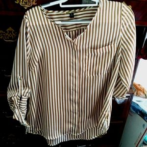 Dana Bunchman Brown and White Striped shirt